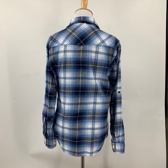 Jachs Girlfriend Shirt Women S Small Multi Plaid Flannel Snap Button Tab Sleeve - Picture 8 of 13